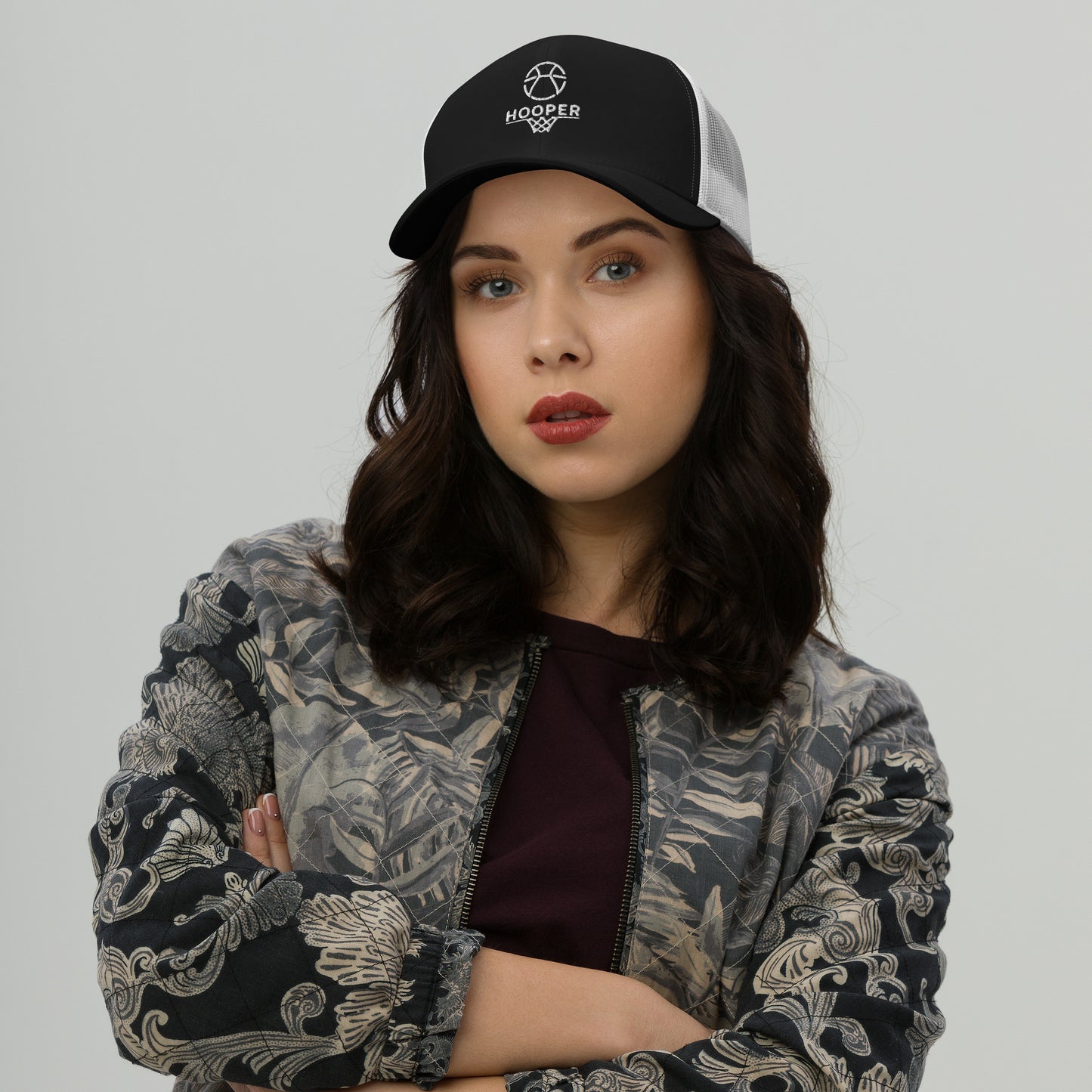 Trucker Hat Black Font White Back